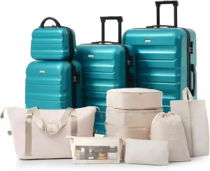 Hardshell ABS Luggage Set (12/20/24/28 Inch) - Lightweight Durable Suitcases with 360 Spinner Wheels, TSA Lock, Expandable & Nestable Design for Air Travel - Carry On & Check In Sizes (Blue)