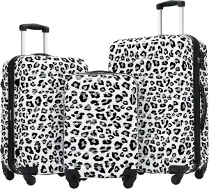 Hardshell Luggage Sets 3 pcs Spinner Suitcase, Lightweight 20" 24" 28" Sizes, Expandable with Durable PC Material, White Black Leopard