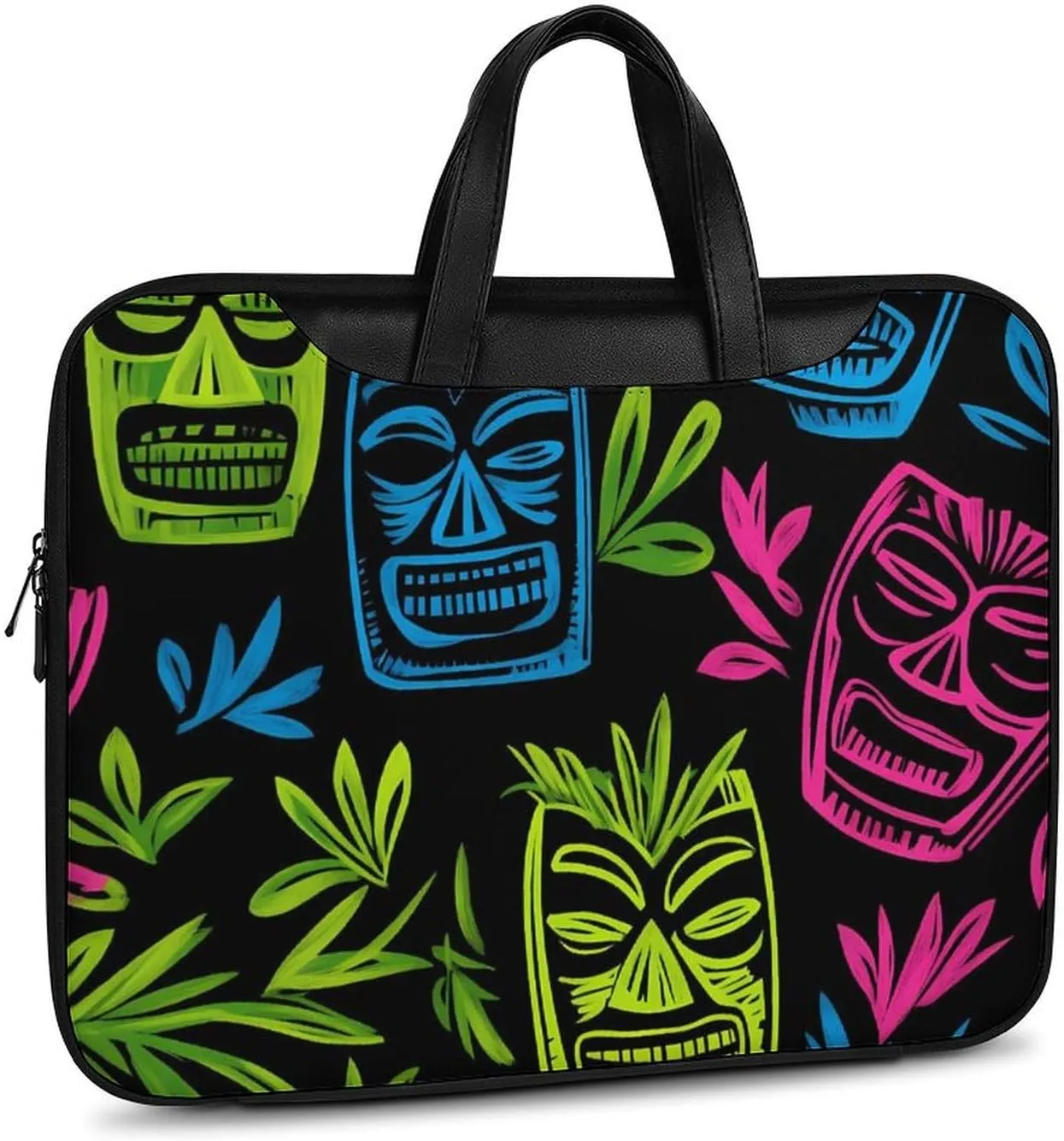 Hawaii Tiki Masks Leather Bag Laptop Case Slim Water Resistant Computer Bags with Handle Briefcase for Work