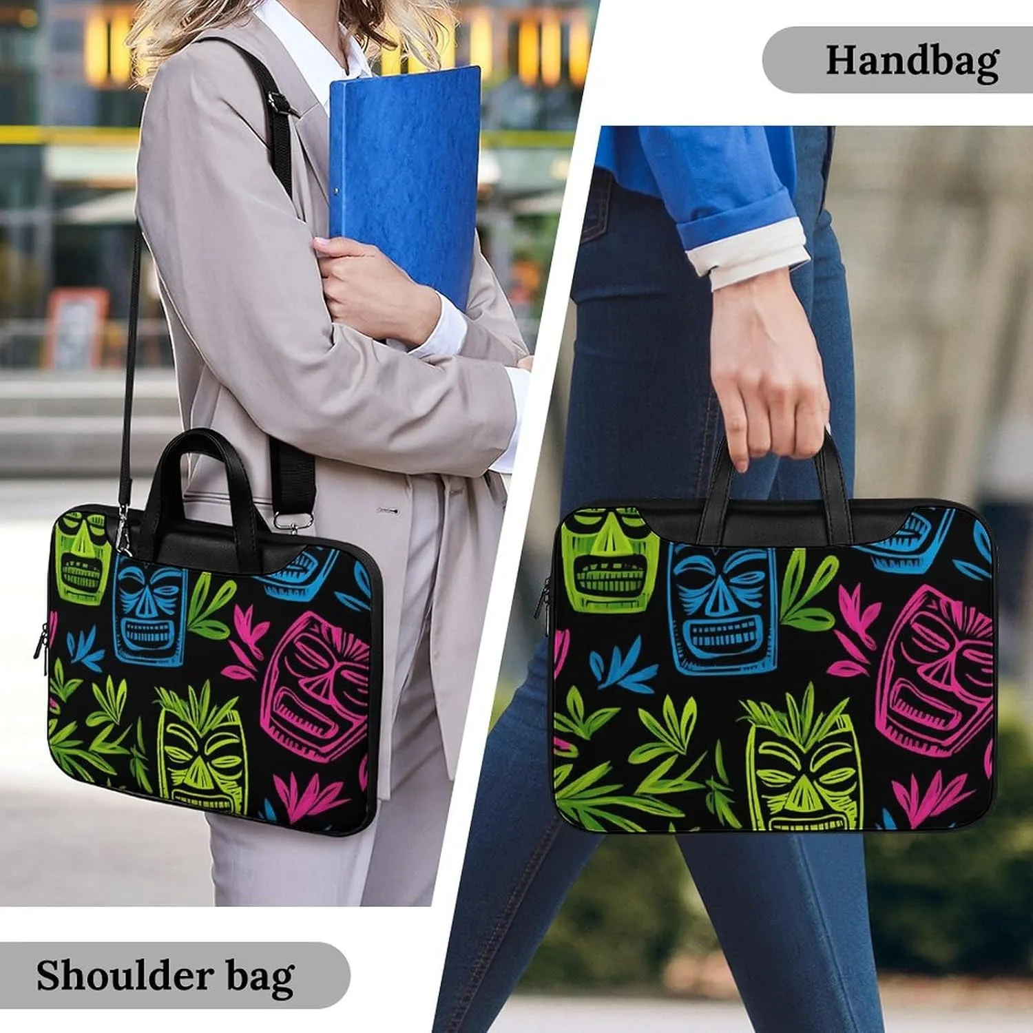 Hawaii Tiki Masks Leather Bag Laptop Case Slim Water Resistant Computer Bags with Handle Briefcase for Work