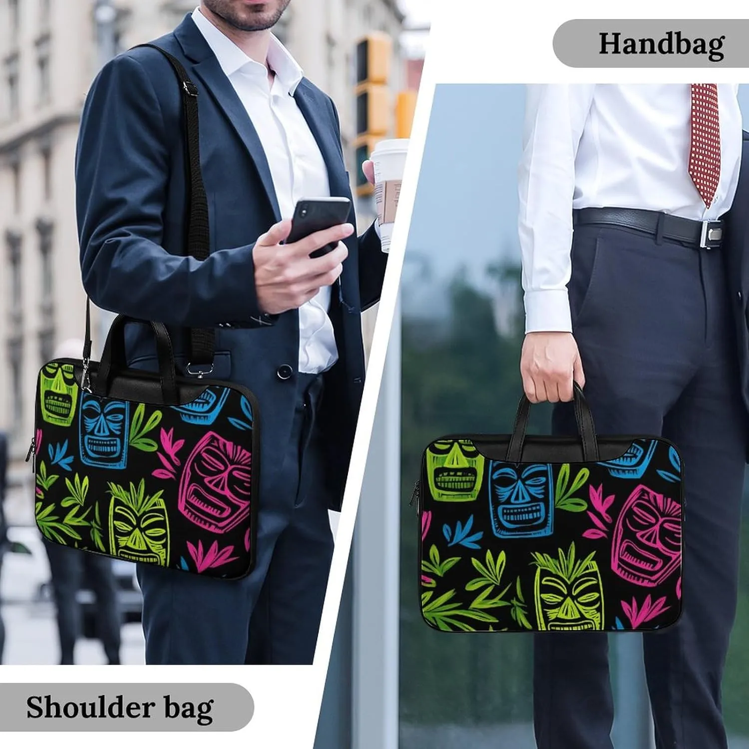 Hawaii Tiki Masks Leather Bag Laptop Case Slim Water Resistant Computer Bags with Handle Briefcase for Work