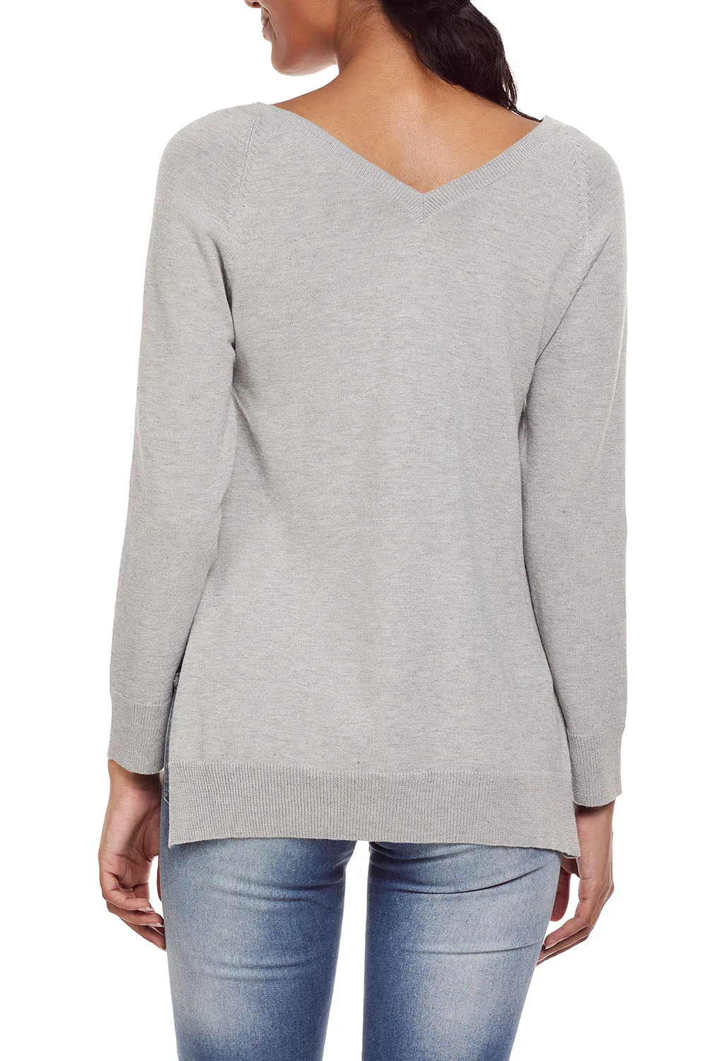 Heather Grey V Neck Sweater