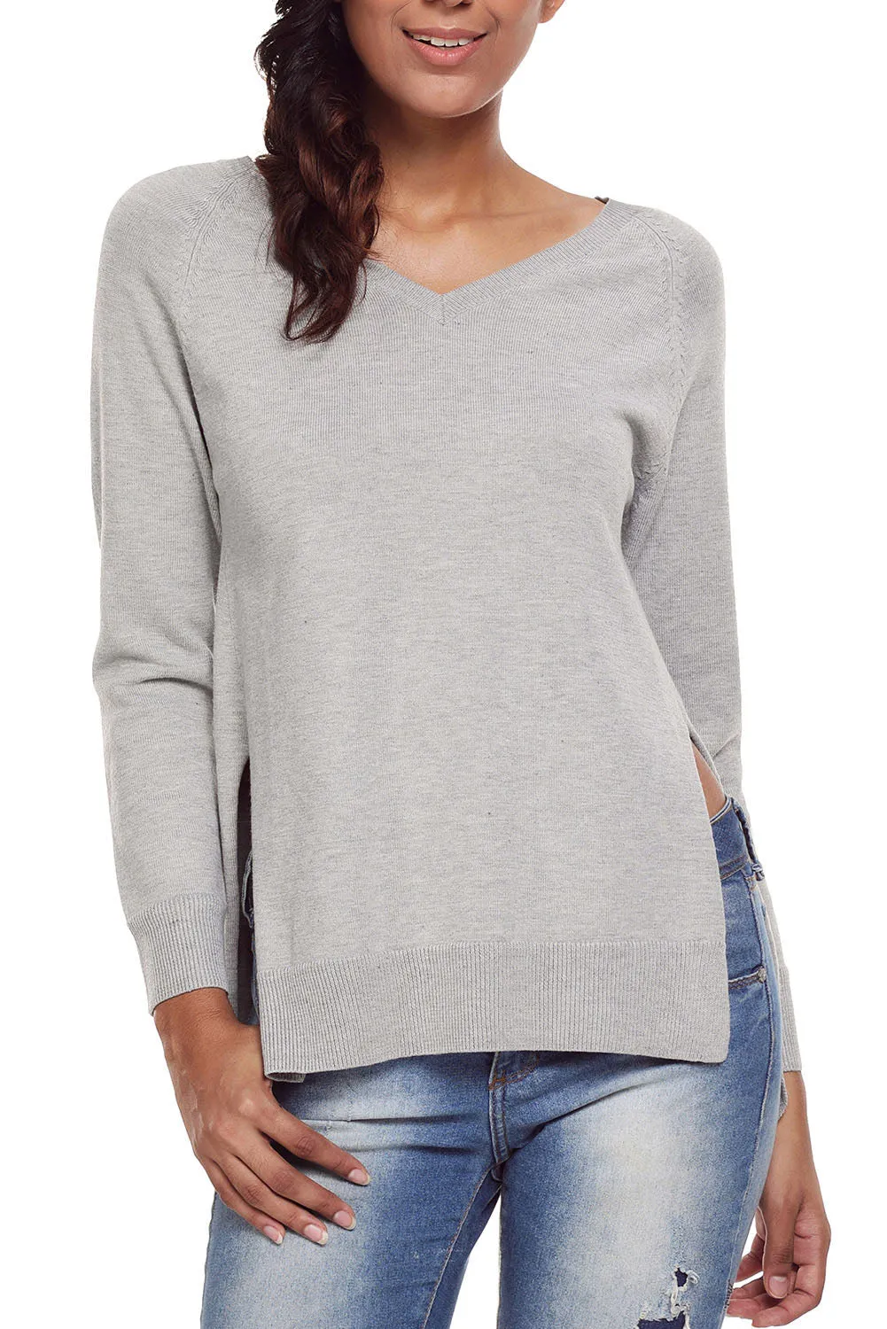 Heather Grey V Neck Sweater