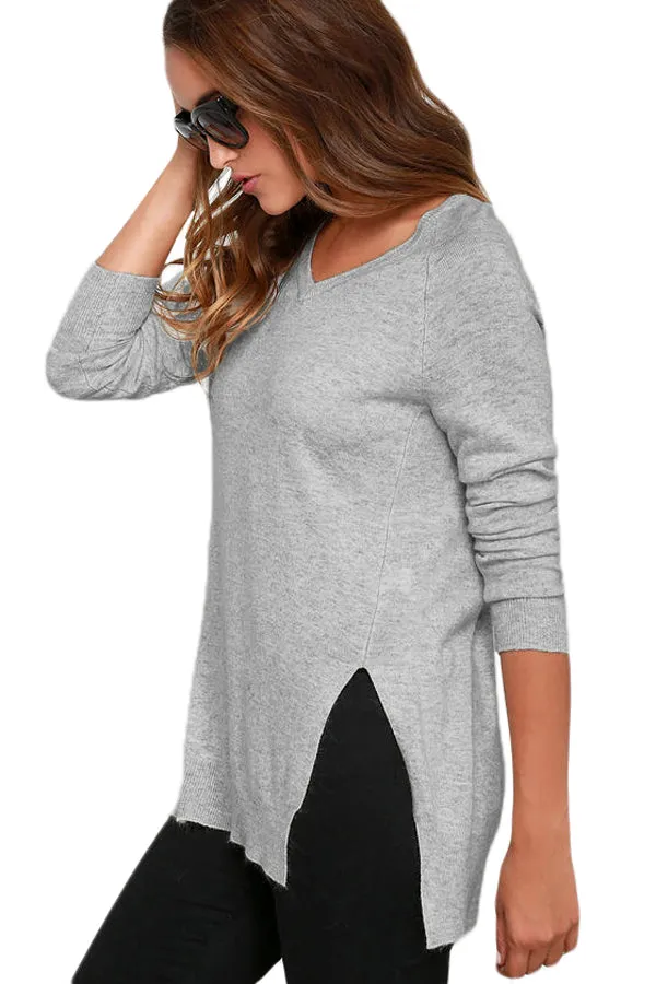 Heather Grey V Neck Sweater