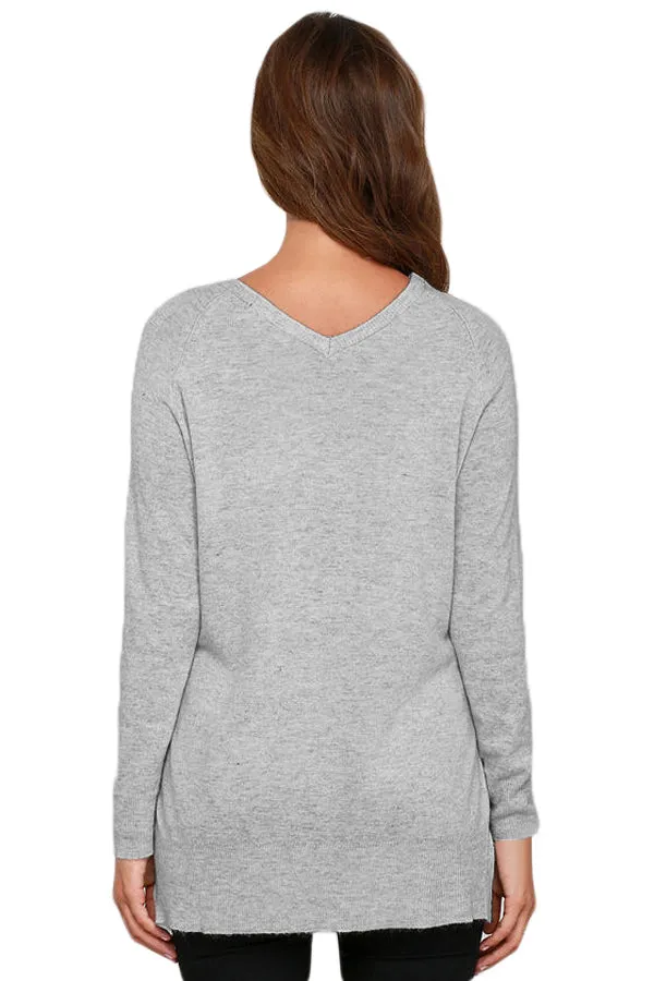 Heather Grey V Neck Sweater