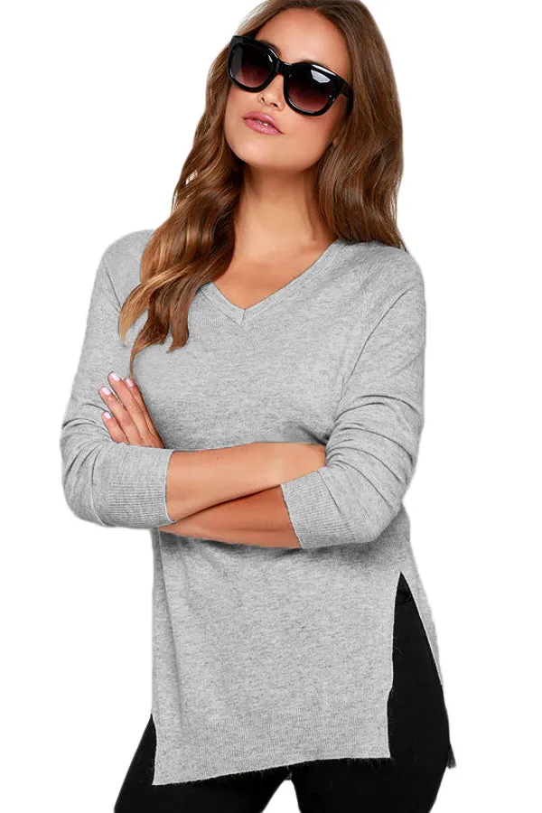 Heather Grey V Neck Sweater