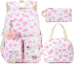 Hidds Backpack for Girls 3 PCS College School Backpacks Kids Bookbag Set with Lunch Box School Bag Daypack Teens Women
