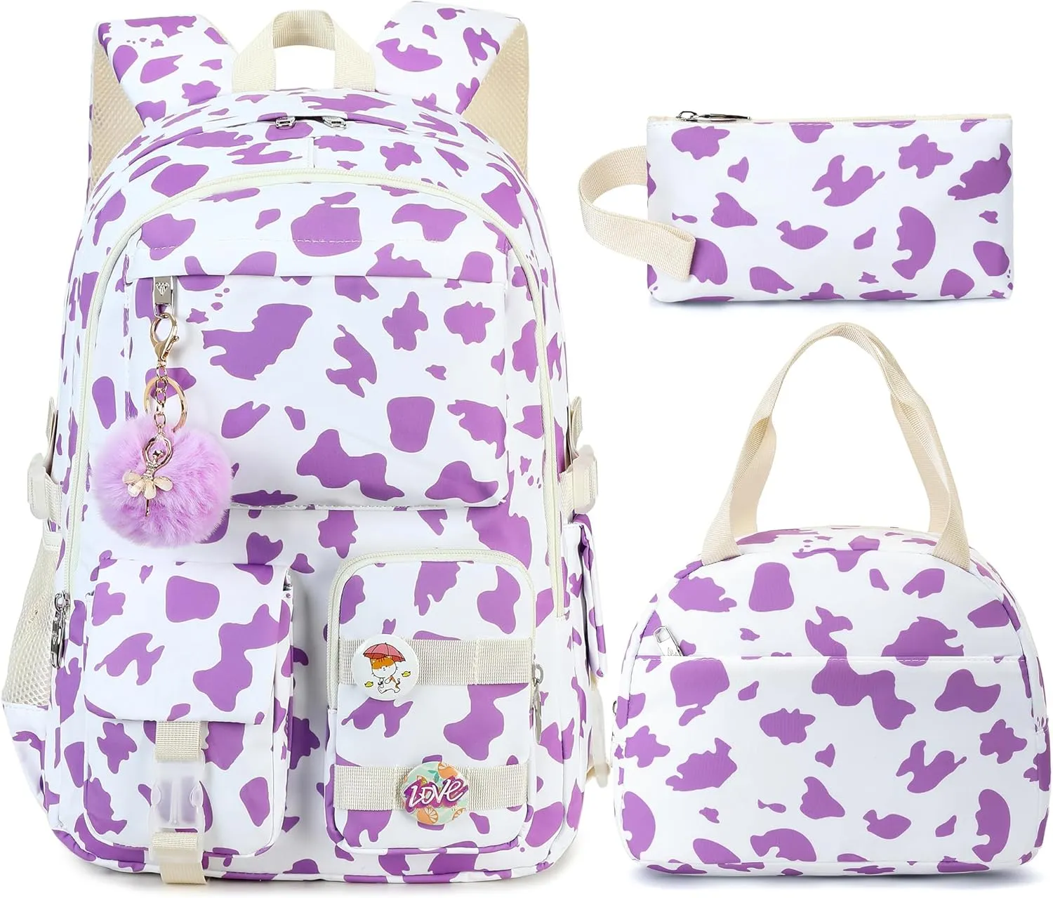 Hidds Backpack for Girls 3 PCS College School Backpacks Kids Bookbag Set with Lunch Box School Bag Daypack Teens Women