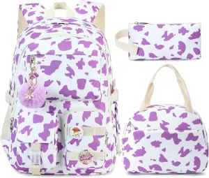 Hidds Backpack for Girls 3 PCS College School Backpacks Kids Bookbag Set with Lunch Box School Bag Daypack Teens Women