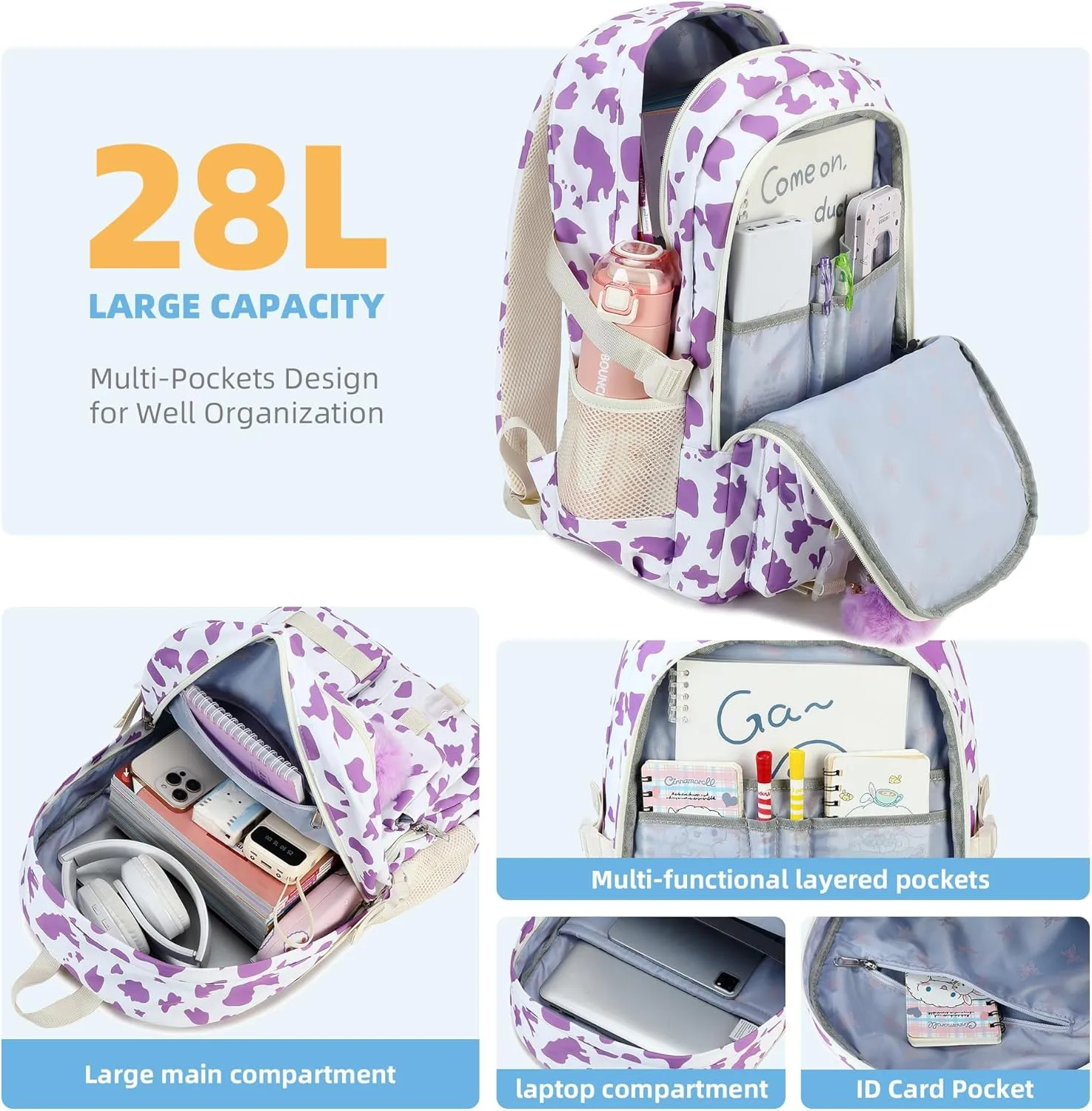 Hidds Backpack for Girls 3 PCS College School Backpacks Kids Bookbag Set with Lunch Box School Bag Daypack Teens Women