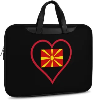 I Love Macedonian Red Heart Leather Bag Laptop Case Slim Water Resistant Computer Bags with Handle Briefcase for Work