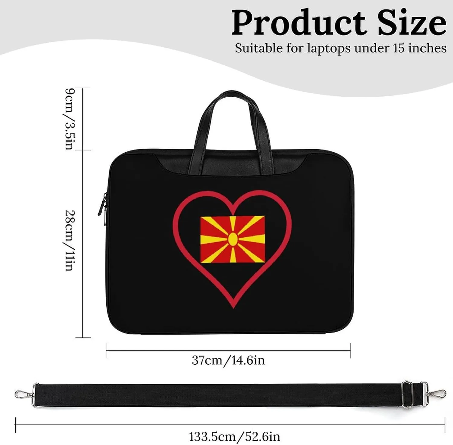 I Love Macedonian Red Heart Leather Bag Laptop Case Slim Water Resistant Computer Bags with Handle Briefcase for Work