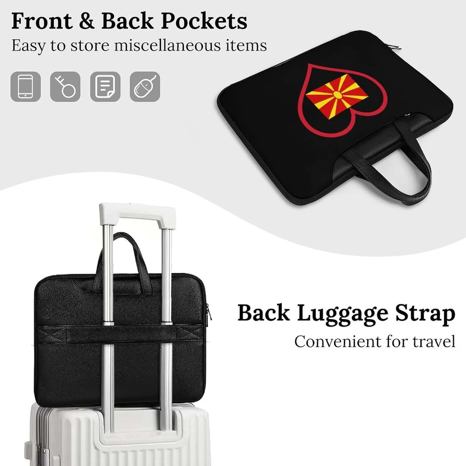 I Love Macedonian Red Heart Leather Bag Laptop Case Slim Water Resistant Computer Bags with Handle Briefcase for Work