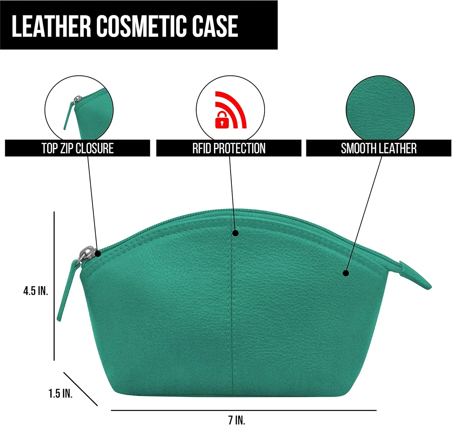 ili New York Genuine Leather Cosmetic Pouch  RFID Blocking, Leather Makeup Bag for Purse with Top Zip Closure & Interior Zip Pocket, Perfect as a Compact and Stylish Travel Cosmetic Bag