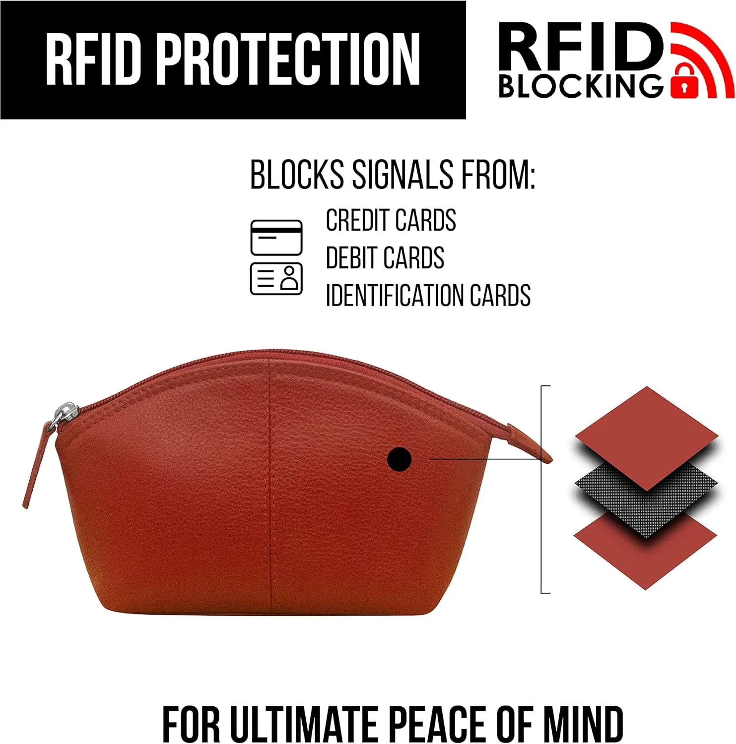 ili New York Genuine Leather Cosmetic Pouch  RFID Blocking, Leather Makeup Bag for Purse with Top Zip Closure & Interior Zip Pocket, Perfect as a Compact and Stylish Travel Cosmetic Bag