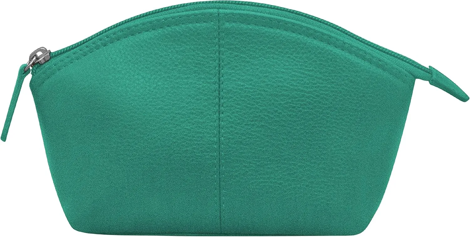 ili New York Genuine Leather Cosmetic Pouch  RFID Blocking, Leather Makeup Bag for Purse with Top Zip Closure & Interior Zip Pocket, Perfect as a Compact and Stylish Travel Cosmetic Bag