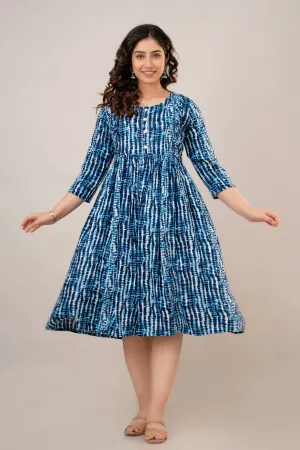 Indigo Rayon Shibori Tie-Dye Print Maternity Dress