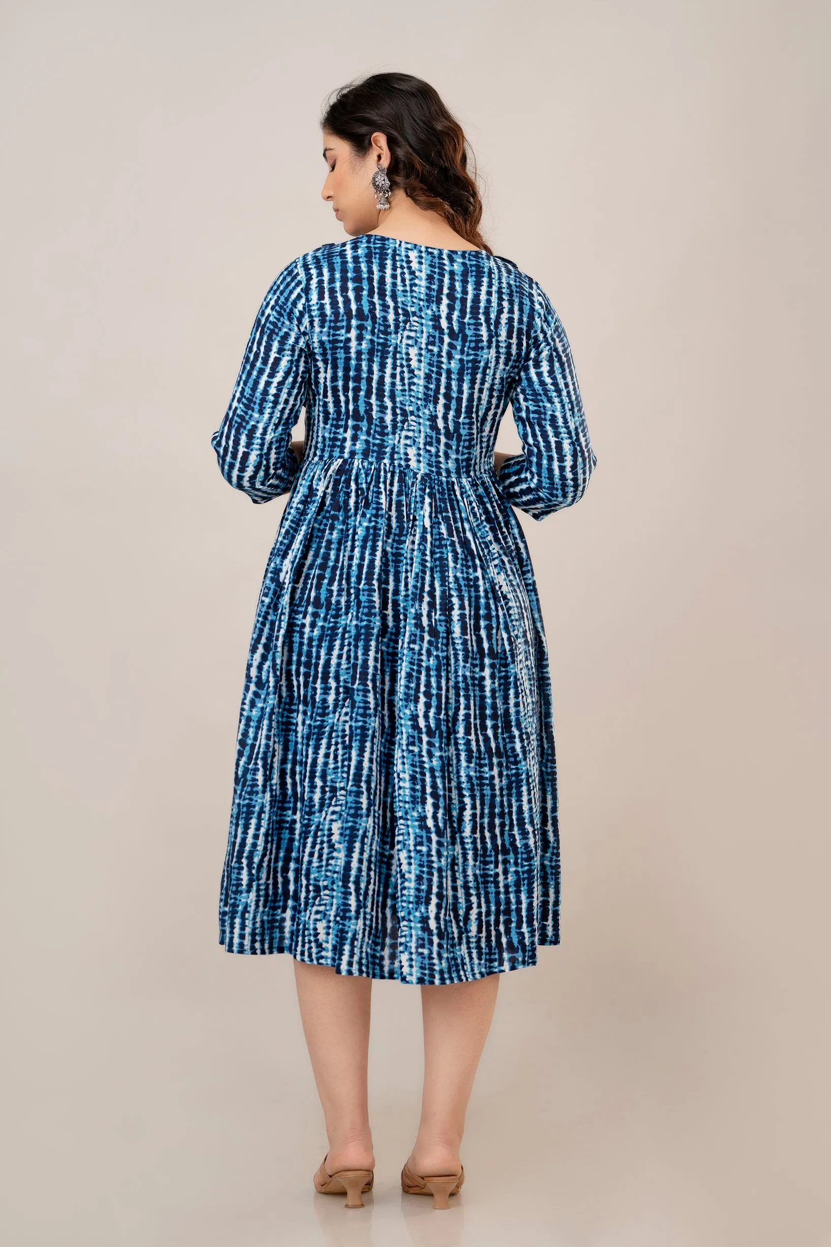 Indigo Rayon Shibori Tie-Dye Print Maternity Dress