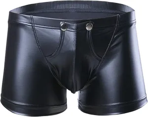 JEShifangjiusu Mens Imitation Leather Underwear Sexy Low Rise Boxer Briefs Erotic Clubwear See Through Pouch Trunks Underwear