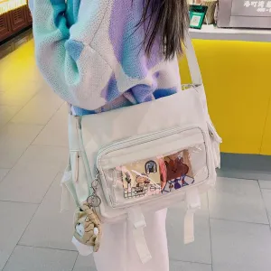 Kawaii Crossbody Bag with cute Pin and Pendant, Lightweight Japanese Messenger Bags Y2K Shoulder Bag for Women Men