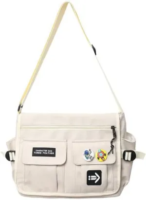 Kawaii Crossbody Bag with cute Pin and Pendant, Lightweight Japanese Messenger Bags Y2K Shoulder Bag for Women Men