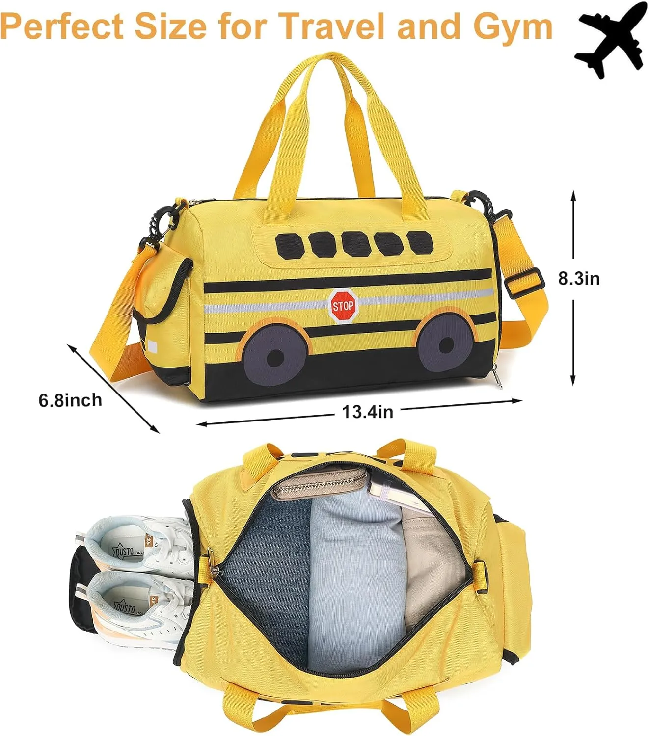Kids Duffle Bag for Boys Water Resistant Small Gym Bag Overnight Weekender Travel Tote with Shoe Compartment and Wet Pocket