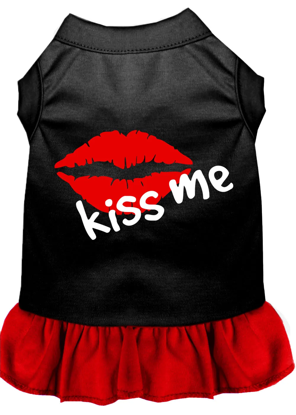 Kiss Me Screen Print Dog Dress Black With Red Xs