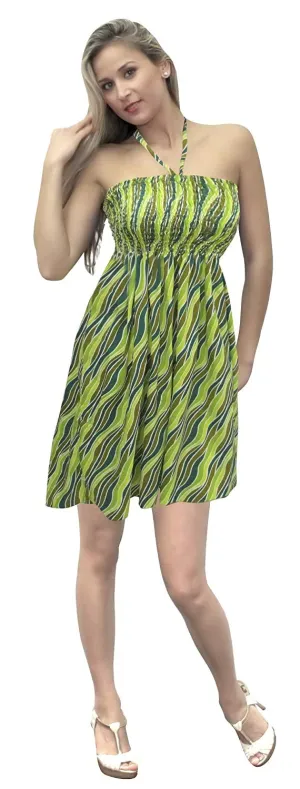 LA LEELA Soft  Printed Hawaiian Casual Backless  Tube Dress Green 858 One Size