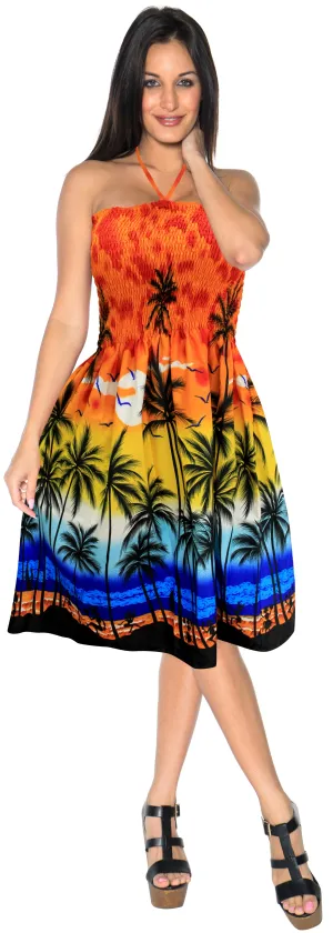 LA LEELA Women's Relaxed Tube Dress Halter Top Evening Party Swimsuit Tube Dress Maxi Skirt Beach Backless Sundress Pumpkin Orange_I330