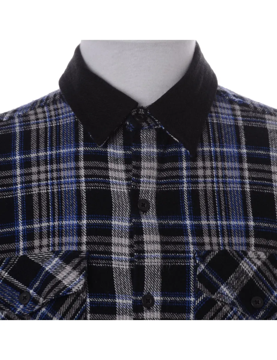 Label Black Plaid Shirt with Denim Collar