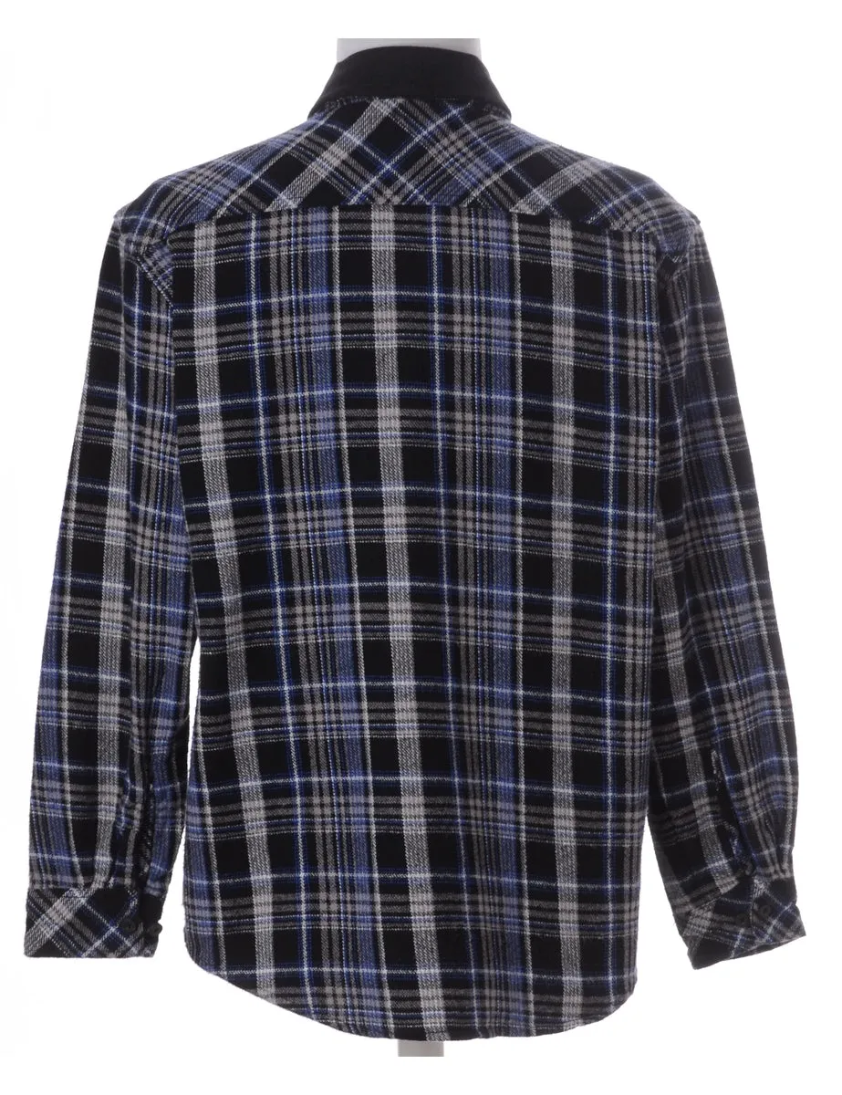 Label Black Plaid Shirt with Denim Collar