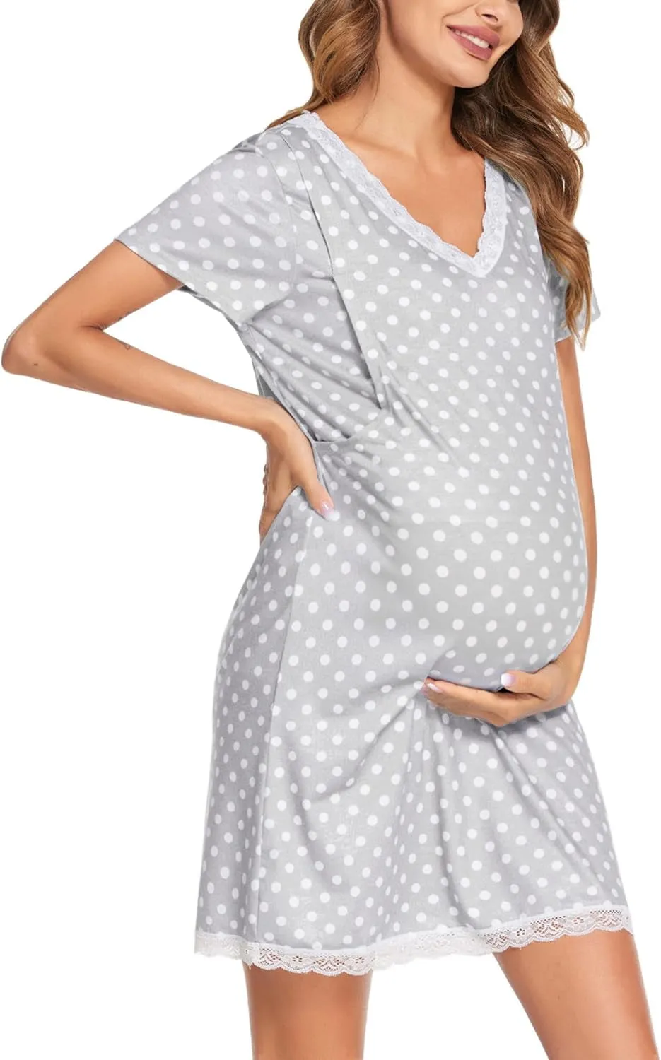 Labor/Delivery/Nursing Nightgown Short Sleeve Breastfeeding Birthing Gown Large