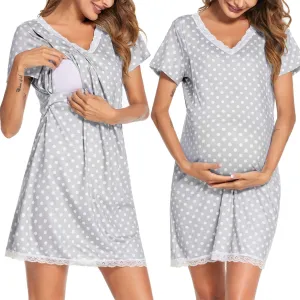Labor/Delivery/Nursing Nightgown Short Sleeve Breastfeeding Birthing Gown Large