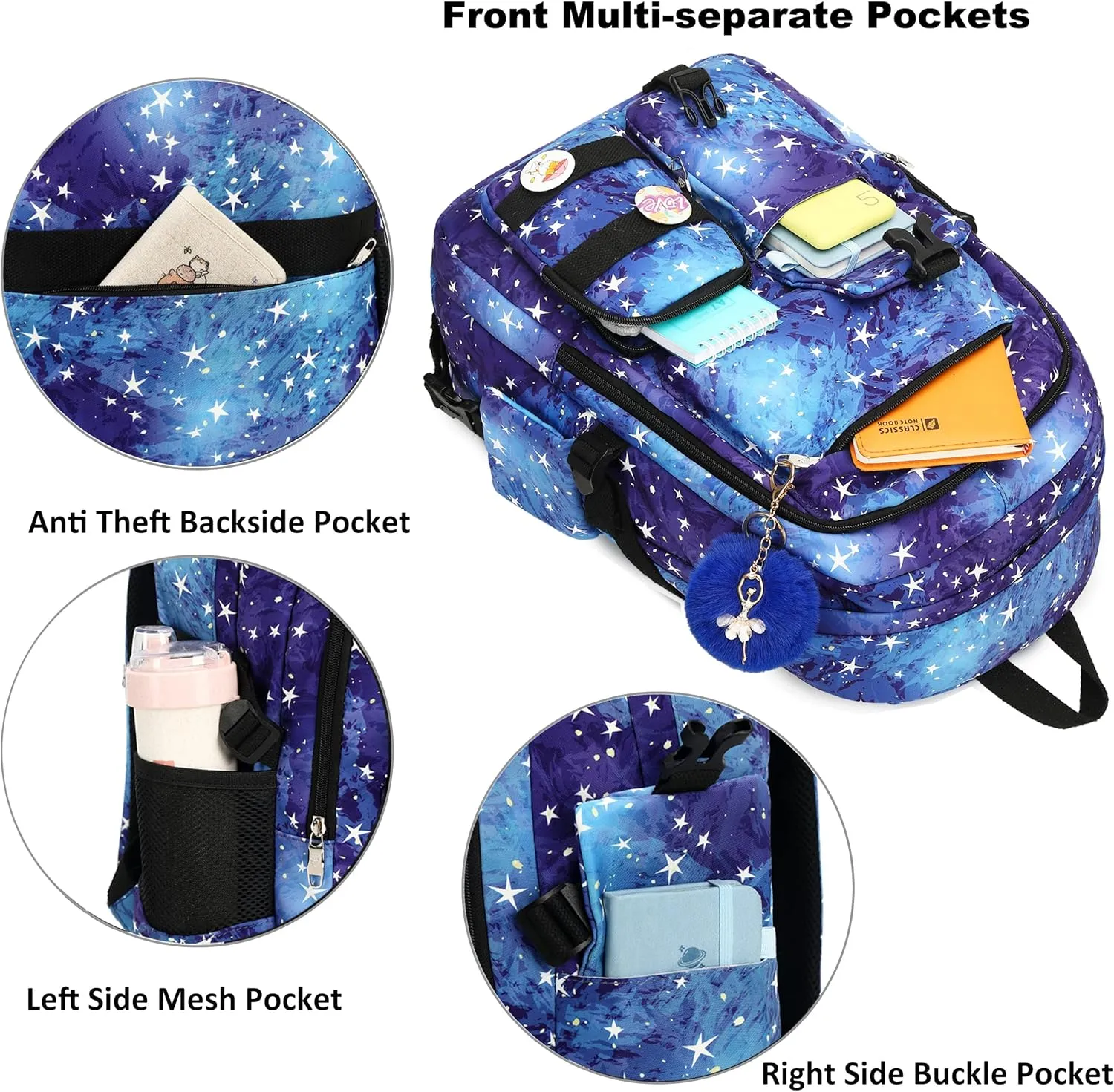 Laptop Backpacks 15.6 Inch College Backpack Elementary Middle High School Book Bag Cute Kids Bookbags Anti Theft Travel Back Pack Casual Daypack for Teens Girls Women Students (Galaxy Blue)