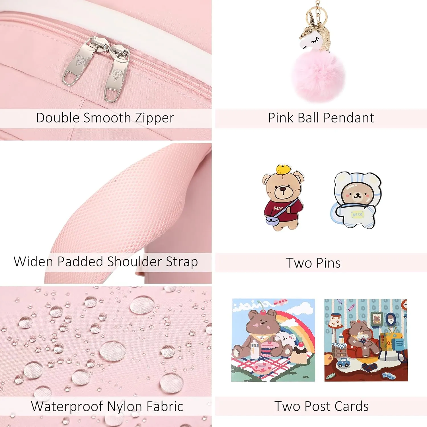 Laptop Backpacks 16 Inch School Bag College Backpack 3 PCS with Lunch Box Pencil Pouch Set Large Travel Daypack Kawaii Bookbags for Teens Girls Women Students (Pink)
