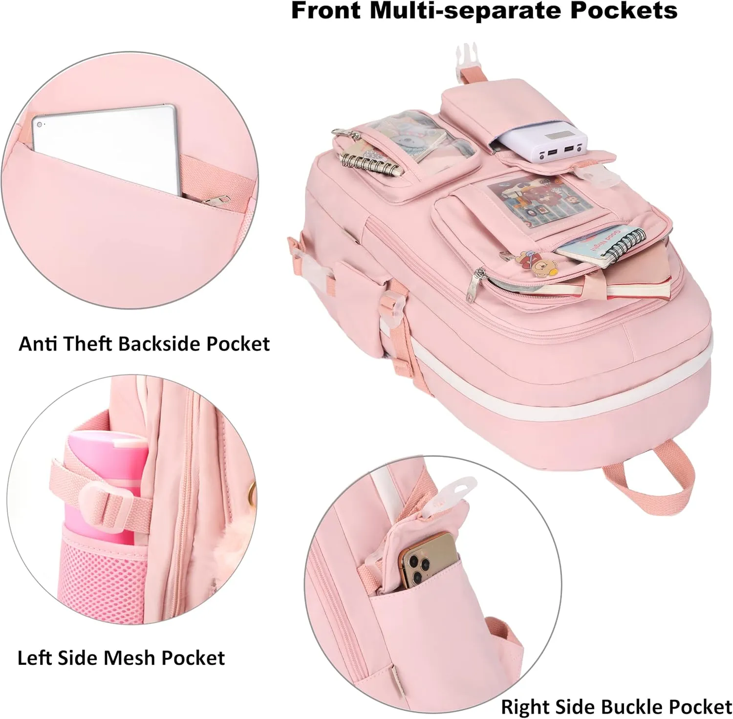 Laptop Backpacks 16 Inch School Bag College Backpack 3 PCS with Lunch Box Pencil Pouch Set Large Travel Daypack Kawaii Bookbags for Teens Girls Women Students (Pink)