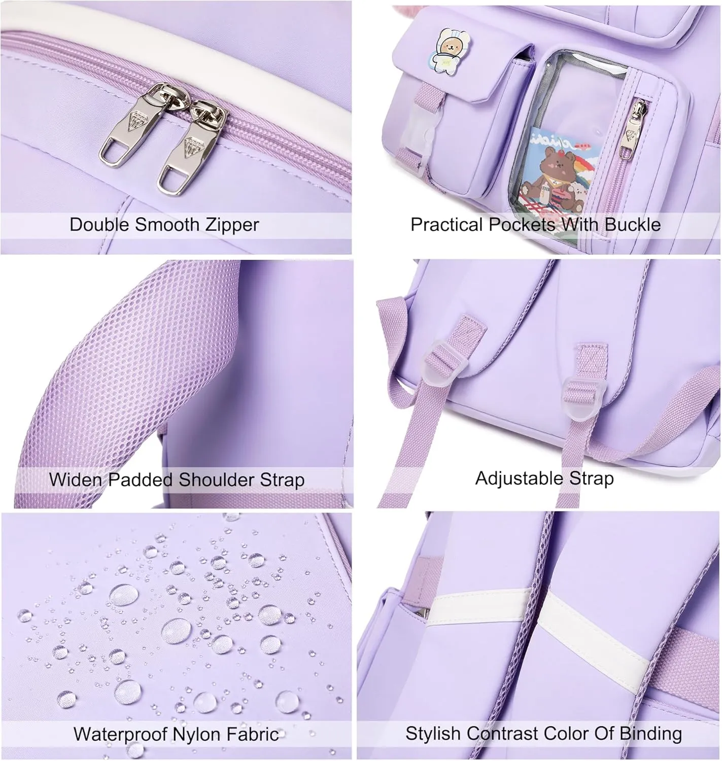 Laptop Backpacks 16 Inch School Bag College Backpack 3 PCS with Lunch Box Pencil Pouch Set Large Travel Daypack Kawaii Bookbags for Teens Girls Women Students (Purple)