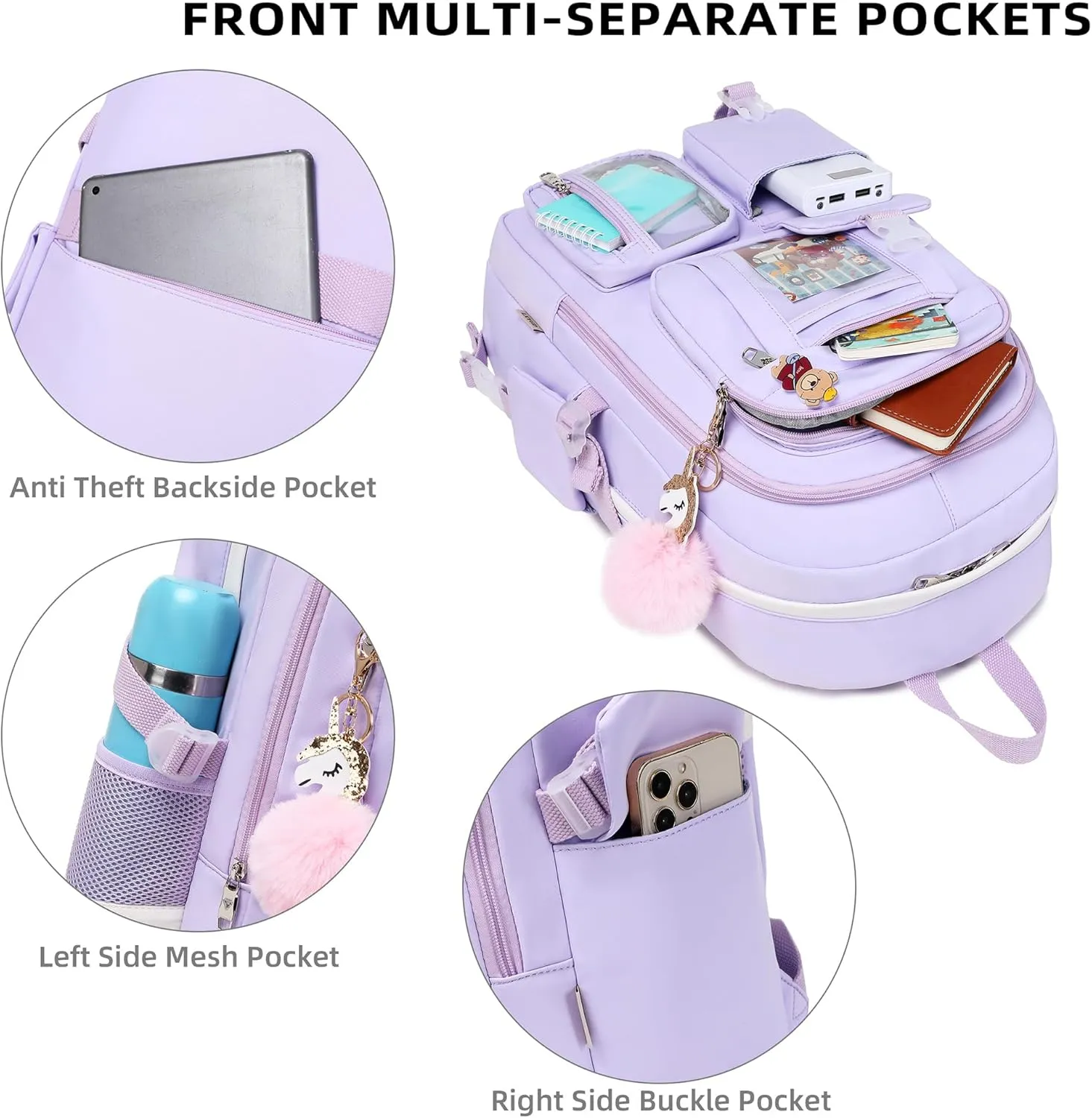 Laptop Backpacks 16 Inch School Bag College Backpack 3 PCS with Lunch Box Pencil Pouch Set Large Travel Daypack Kawaii Bookbags for Teens Girls Women Students (Purple)