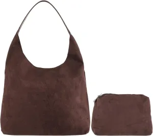 Large Capacity Suede Tote Bag For Women, Brown Velvet Hobo With Inner Zippered Pouch For Work, Travel, And More