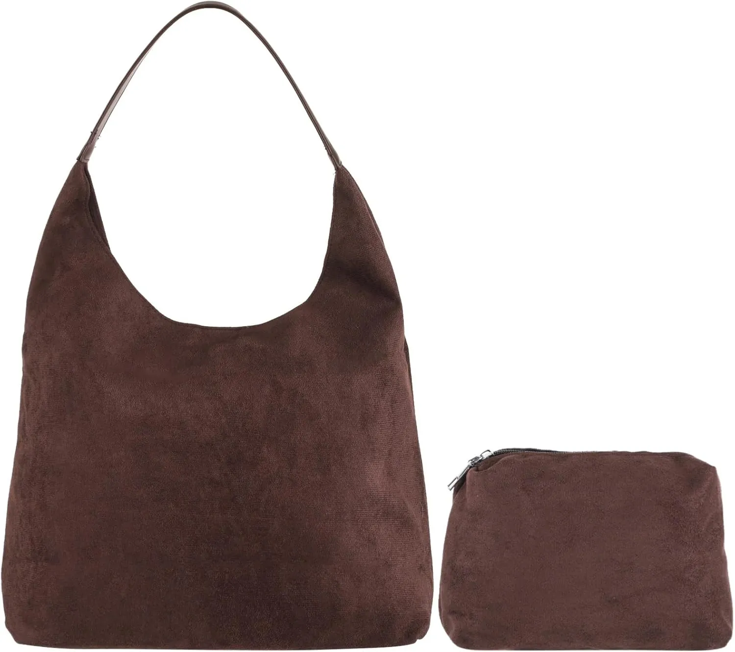Large Capacity Suede Tote Bag For Women, Brown Velvet Hobo With Inner Zippered Pouch For Work, Travel, And More