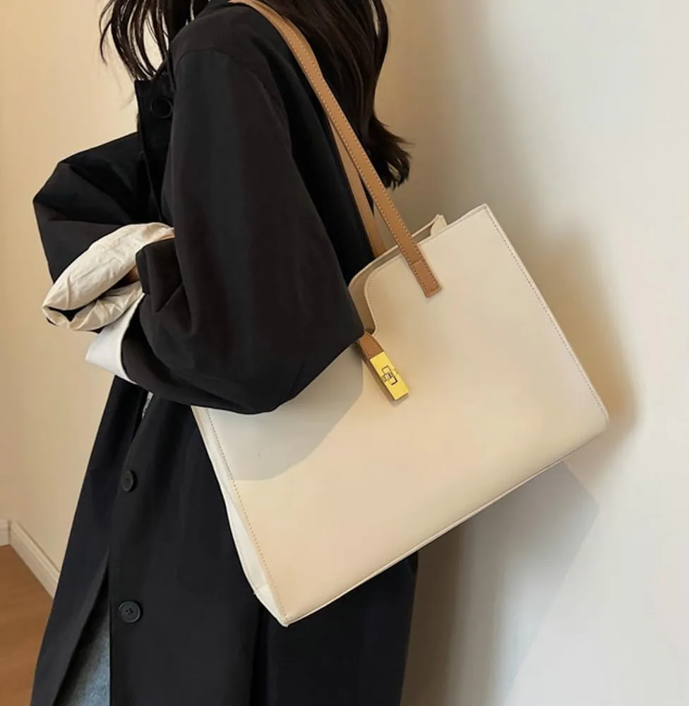 Large Capacity Working Tote Bag for Women Casual Vegan Leather Shoulder Purses Buckle Top Handle Handbag Satchels