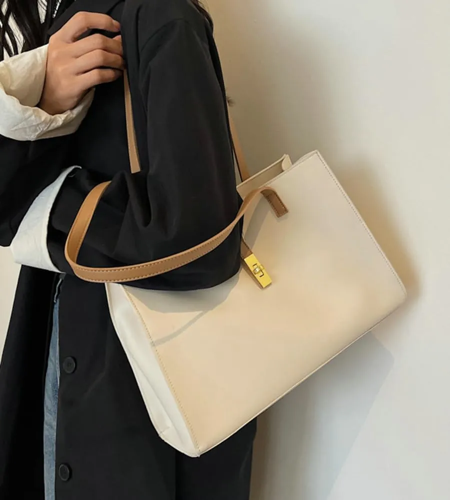 Large Capacity Working Tote Bag for Women Casual Vegan Leather Shoulder Purses Buckle Top Handle Handbag Satchels