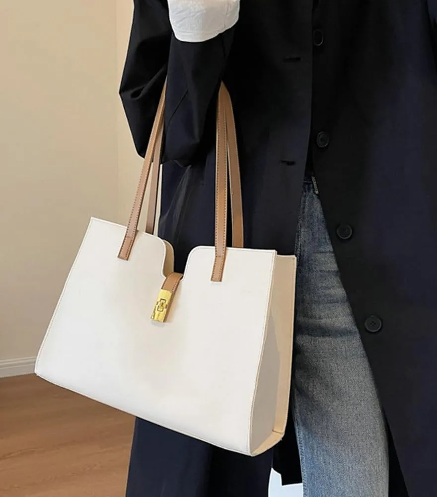 Large Capacity Working Tote Bag for Women Casual Vegan Leather Shoulder Purses Buckle Top Handle Handbag Satchels