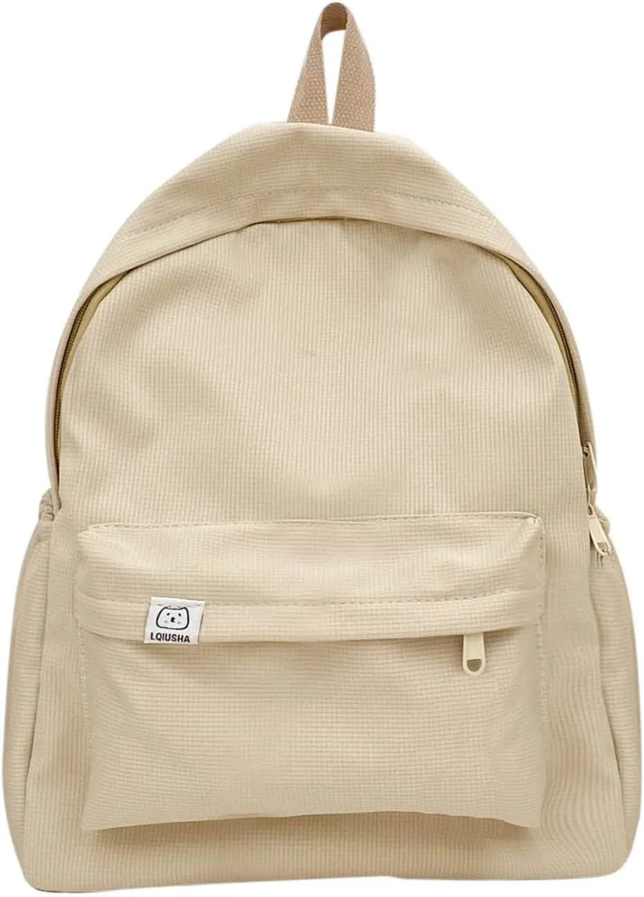 Leather Travel Backpack for Women Casual Daypack with Anti-Theft Back Pocket Fashion Faux Work Travel Handbags(Beige)