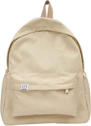 Leather Travel Backpack for Women Casual Daypack with Anti-Theft Back Pocket Fashion Faux Work Travel Handbags(Beige)
