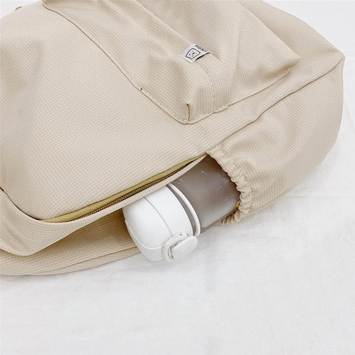 Leather Travel Backpack for Women Casual Daypack with Anti-Theft Back Pocket Fashion Faux Work Travel Handbags(Beige)
