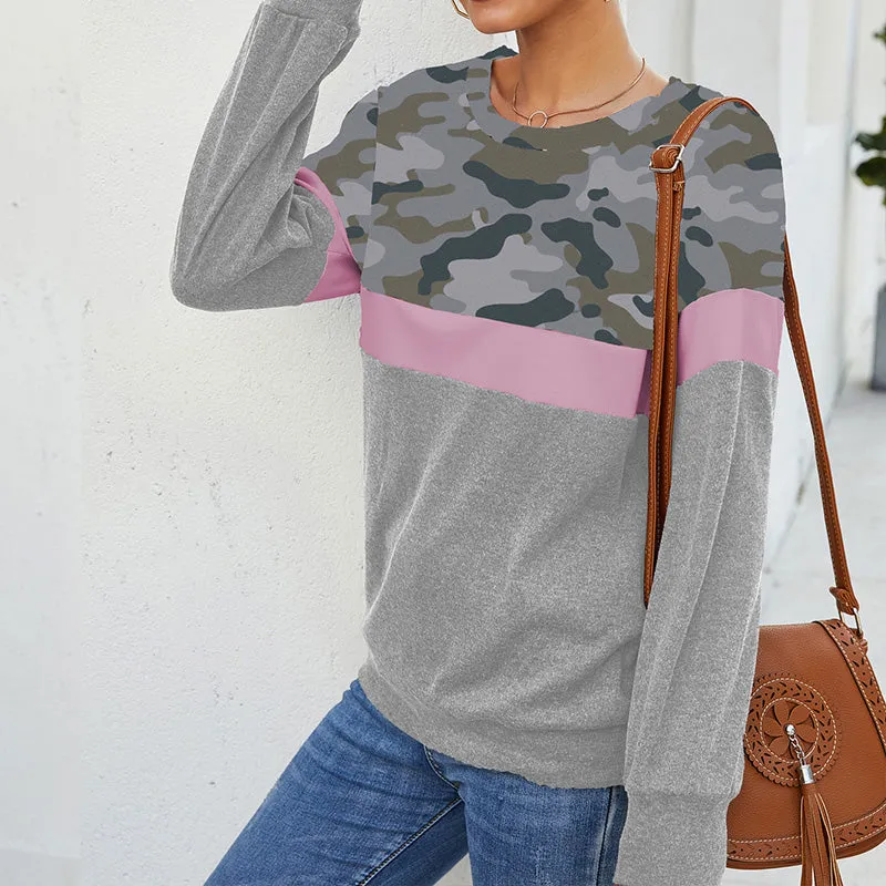 Leopard Pullover Crew Neck Patchwork Sweatshirt