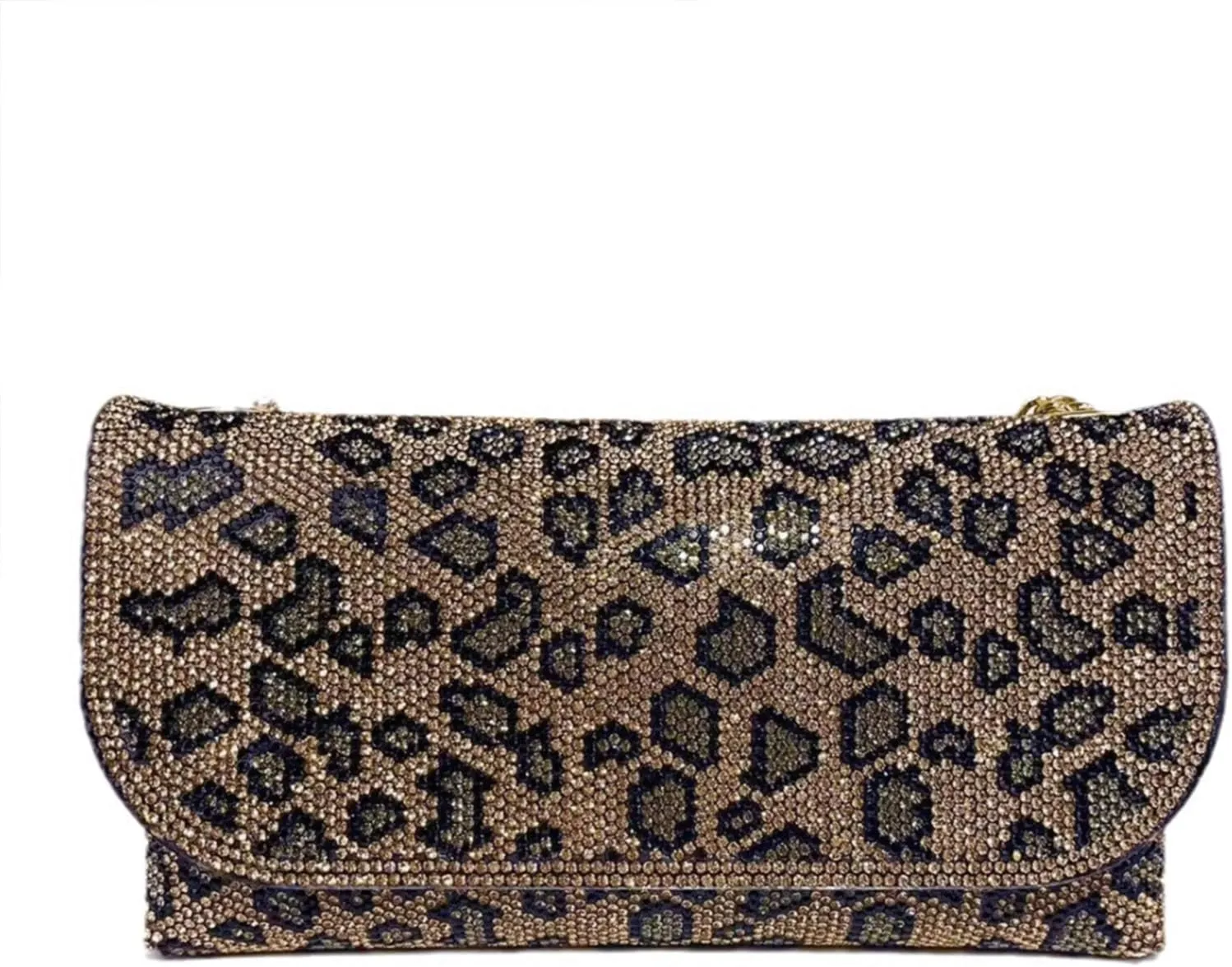 Leopard Purse Beaded Cheetah Print Scrunchie Handle Girls Crossbody Wedding Evening Bag with Gold Chain for Women
