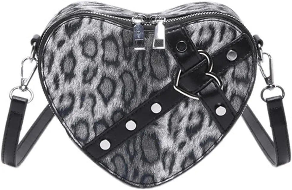 Leopard Purse Cheetah Print Heart Shape Crossbody Purses Vintage Y2K Studded Shoulder Bag for Girls Party