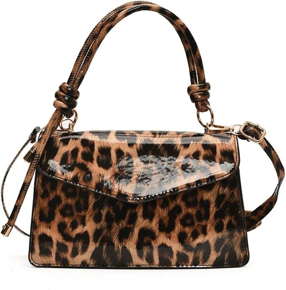 Leopard Purse Cheetah Print Mini Glossy Bag Elegant Knot Crossbody Purse for Girls Prom Wedding Evening Bag